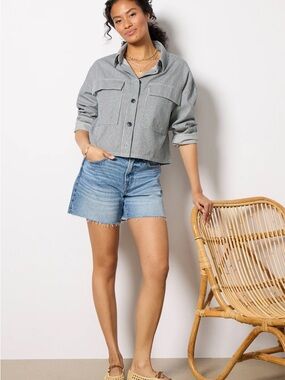 Sanctuary Navy & White Striped Button shacket